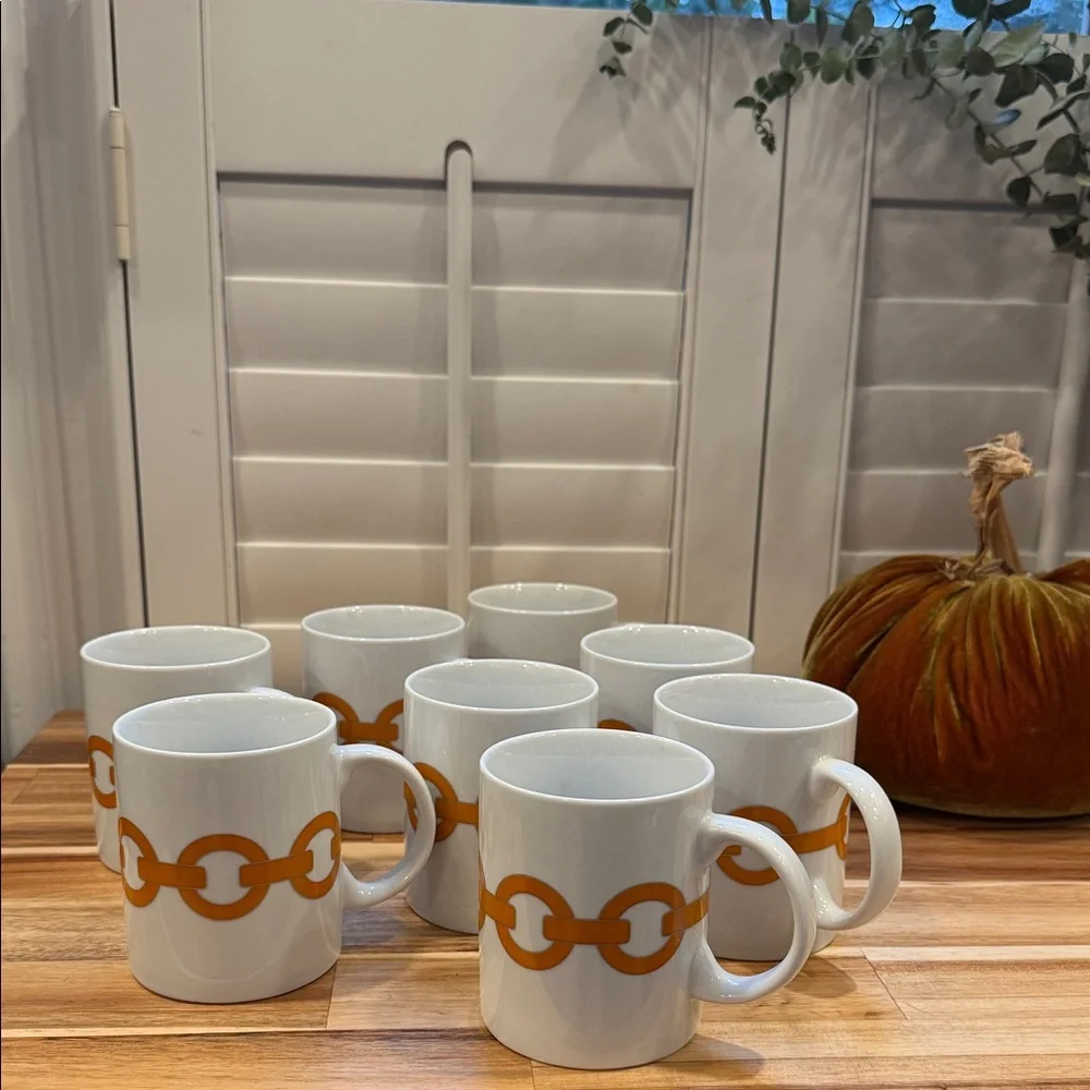 Jonathan Adler Happy Chic Retro MCM White Mugs with Orange Chain Design (8)